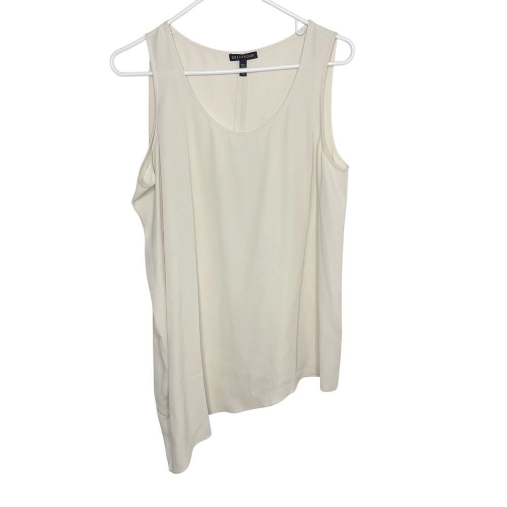 Eileen Fisher cream silk scoop neck sleeveless top asymmetrical
